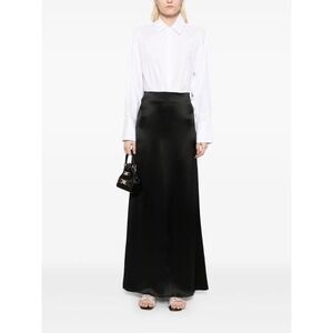 Staud Nile Black Satin Maxi Skirt White Button Down Shirt Combo Dress